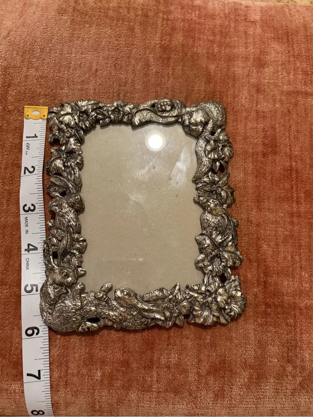 EUC Arthur Court  Ornate Metal Bunny Frame Accent in Antique Silver pewter